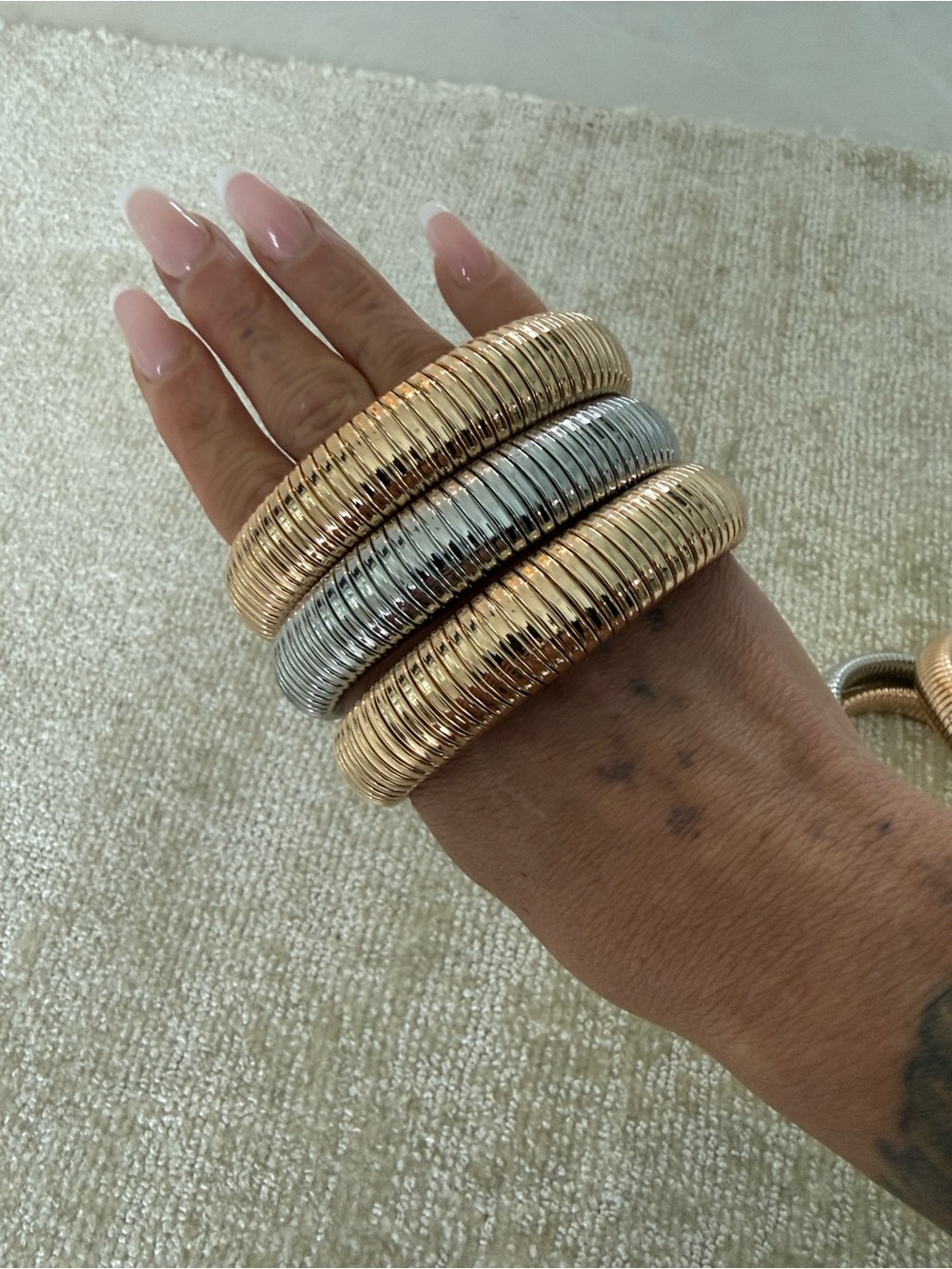 REVOLVE Gold and Silver Ribbed Stack Bracelets